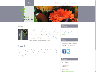 -2013 00 0167 09 12 13 16 17 20 2009 30 31 4671 521098 acties adres allerlaatst assortiment bedrijfsruimt beeld begeleid bent beplant bezoek biedt bloem bloembinderij bloemschik bred bruid contact da dinsdag dinteloord diver donderdag e enthousiast facebok fleurop geadviseerd gegev geslot glaswerk hom houtwerk info@bloembinderij-jeannette.nl informatie interieur jeanet jeannet jij jong juist kan klik krijg kunst kunt lamp leerbedrijf leerling leerzam let leuk locatie maandag merk nem nieuw o.a onlin onz openingstijd plant pot raadhuisplein restaurant rouwboeket sit stag succesvol t terecht teven tijden tuss twitter vaz verzorg vind vinger volg vooral vrijblijv vrijdag waarover webshop welkom wij winkel woensdag zaterdag zoek