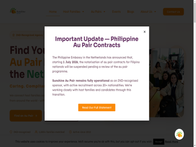 +31 0 00 000 09 1 17 18 2 20 2012 2019 2026 260 3 30 4.8 5 610019035 a about abroad accept acros activ admin adult aged agencies agency aika all already also alway an and anli announced apply approved are around as assum at au background barbara based basic be becom beginn ben blog but by calendar can candidates car caring celebration certainly cet challeng chanc check childcar childr chos city clos closely community completion complianc compliant confident connect connected connection contact contract conversation cookie cookies country cultur cultural d day different document dutch each efficient email embassy entir event every exchang experienc explor fair falling families family fast fel festiv filipino find first fit fopp for found fourth fraud fri friendly from full fully gather genuinely get getting god gomes googl guid handl hannah happy has hav help helping her holiday hom host hosting household how i ice id if immer immigration important improv incredibl ind ind-recognised info@sunshine-aupair.com integrity introduc it join journey july just kindnes know languag leav light link list liv live-in lives ll looking lov lovely lucy mad mak makes match matched meal member messias met mind minna minutes mon money mor my national nationalities nel netherland new njorog no not notarisation obligation ok on one operational opt opt-out or organis other our out outing pair paperwork part participant path patient pending peopl perfect period personal philippin plac pocket policy privacy proces professional program programm properly quality question quick re read ready receiv recognised recruitment regular reliabl remain report reserved respond responsiv return review right rom routin s sabina say screened see selection self self-match servic set shree shrestha sinc skating smooth so someon sort sponsor staff start started starting statement stay step stres structur sunshin support supported supportiv surpris suspended tak takes task team temporary thank that the their 