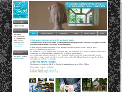06 10734266 11.00 17 17.00 2 2019 27 7478 83173540 accommodatie accomondatie activiteit afsprak allen ann apart beschik bied bijeenkomst bijkom boerderij borculoseweg buit buitenactiviteit combinatie contact cultur dagelijk del diepenheim drink eig eigengemaakt en erf erv exposer expositie fietsroutes fietstocht galerie gebak gebruikt geleg geniet geopend gepast gerda gevestigd grag groep heerlijk hel hom hur info@ervedewezel.nl ingericht jam jar jitsk kaartj keuk kleinst koffie kop kunst kunstenar kunstmoment kunt leent lef ligt lunch mak markelo mogelijk mooi muziekprogramma natur net nieuw nodig oktober omgev ontvangstruimt ontwikkeld onz oud overijssel overnacht paterswold plek prachtig programma richt rinsma rk rout ruimt rust sala sam schenkerij slaap-lef slap stadj stedek theater thee theeschenkerij tijden tm tussendor twent uitgezet uitstek uur valt verblijf verbouwd verhur verschill vier volled wandel wanner war we websit wezel wij winneth won woonkeuk workshop www.gieterijgalerie.nl www.hamaka.nl www.jitskerinsma.nl