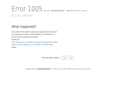 -06 -08 /support/troubleshooting/http-status-codes/cloudflare-1xxx-errors/error-1005/ 1005 13 2026 44 51167 57 a26e8d6becd2d2df acces access addres asn autonomous banned by click cloudflar denied detail developers.cloudflare.com developers.cloudflare.com/support/troubleshooting/http-status-codes/cloudflare-1xxx-errors/error-1005/ error for from happened has helpful id ip mor no number owner pag performanc pleas ray restrict reveal security see system the this to used utc websit what www.pro-hospitality.nl yes your