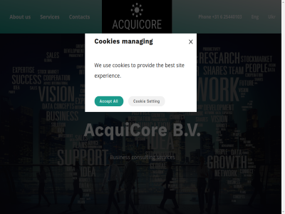 +31 25440103 6 about accept acquicor all b.v best busines consult contact cookie cookies eng experienc manag ok phon provid services setting sit the to ukr us use we