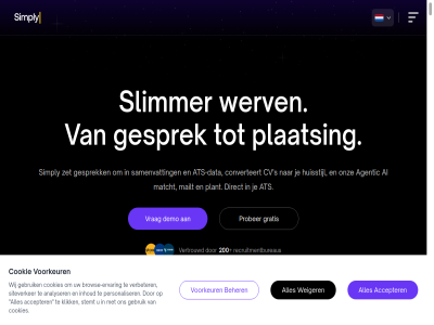 06 12 200 5431 89521811 aanmak aanpass academisch accepter act acties administrat administratie agenda agenda-keyword agentic ai ai-weg algemen all analyser android app artikel ask ats ats-data ats-veld automatisch basis bedrijf beginn beher beschik bewerk bot bronn brow browse-ervar certificer chatvenster compliant consistent consultancy contact converteert coo cookie cookies corporat cuijk cv data demo desktop desktop-app detacher direct document documentatie doet e e-mail e-mailuitnod echt een elk erin eruit erv ervar eu excellenc extractie extraheert format fysiek gebeur gebouwd gebruik gebruikt genereert generer gerankt gesprek gespreksautomatiser gestructureerd getranscribeerd gewon gezorgd googl gratis henning herformatter herschrijv huisstijl hulsberg inclusief info@simplyrecruit.ai inhoud integraties intelligenc intelligentie invull ios jij join jouw juist kandidaatintroducties kandidat kent keyword klar klik koppelt kvk leeft levert lijn mac macos mail mailt mailuitnod match matching matcht meest meeting met minut mobiel natur nederland neemt nieuw nt nummer onderzoek ongek onz ooit open operational opgenom ophangt opnam opstell opvrag overtyp per personaliser plaatsing plant platform pmo prijs privacybeleid prober product rapportag recht recruit recruitment recruitmentbureaus recruitmentteam regelt rest ronald s samenvat scherm sector selectie setting shortlist simply simply.ai siteverker skill slimmer softwar specifiek sprekersherkenn start stel stemt stroomt system tak tal team tegelijkertijd telefonisch telefoongesprek tol transformatie uitzendbureaus upload vacatur vacatures vangt vastgelegd veilig veld verbeter vertrouwd verwerkt via virtueel voip voip-system volled voorbehoud voordat voorkeur voorwaard vrag weging weiger werk werkervar werkt werv werving wij window word word-document workflow youtub zet zie
