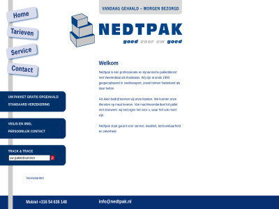 +316 148 54 636 betrouw contact garant gratis hom info@nedtpak.nl kwaliteit mobiel nedtpak opgehaald pakket person servic snel standaard stat trac track veilig verzeker voorwaard welkom zeker