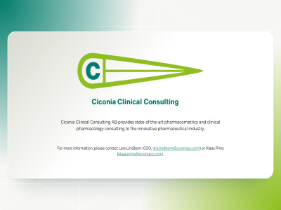 ab and art ciconia clinical consult contact coo for industry information innovativ klaas.prins@ciconiacc.com klas lar lars.lindbom@ciconiacc.com lindbom mor or pharmaceutical pharmacology pharmacometric pleas prin provides stat state-of the the-art to