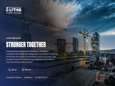 +31 0 10 105 29a 88 bel cranes info@lifting.nl lifting maarss mail straatweg stronger together tower
