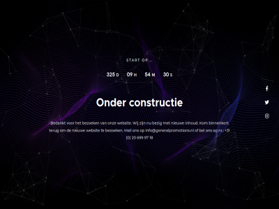+31 0 09 18 20 30 325 54 699 97 bedankt bel bezig bezoek binnenkort constructie d h info@generalpromotions.nl inhoud kom m mail nieuw nr onz s start terug websit wij