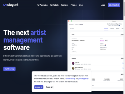 10 12 20 2022 2023 2025 2026 22 3 8 a about accept addres agencies agency agree alan all an and app articl articles artist artwin at blog booking by center company complet cookie cookies dec designed development download eas easily email features fingertip footer for forg free from full futur general get googl guid help how inbox info integration introduc it joint journal latest learn legal login mak manag management mandel mischa mor music new newsletter next on one or our play policy post powerful pres pricing privacy product read reject reserved resources rider right roster s sent sep show sigterman sit social softwar solo stagent stagentartwin start stay stor subscrib succes summer support term the to touring trial updated updates use using ventur view visualized weekly with wrapped year you your