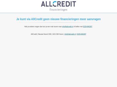 -840287 0229 15b 1621 aanvrag allcredit bell em financier hoorn info@allcredit.nl kun kunt mail nieuw noord stur via vrag