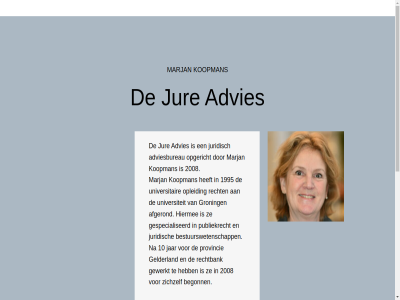 -10856013 06 10 1995 2008 advies adviesbureau adviseur afgerond begonn bestuurswetenschapp buitenland contact e e-mailadres gelderland gespecialiseerd gewerkt groning hiermee holland jar jur juridisch koopman link linkedin mailadres marjan ministerie mkoopmans@dejureadvies.nl momentel opgericht opleid pagina provincie publiekrecht recht rechtbank telefoonnummer universitair universiteit via vind volgend werkzam wetgevingsjurist zak zichzelf zuid zuid-holland