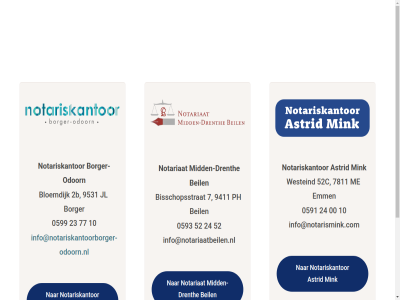 00 0591 0593 0599 10 23 24 2b 52 52c 7 77 7811 9411 9531 astrid beil bisschopsstrat bloemdijk borger borger-odoorn drenth emm hom info@notariaatbeilen.nl info@notariskantoorborger-odoorn.nl info@notarismink.com jl mid midden-drenth mink notariaat notariskantor notariss odoorn ph prin veldkamp westeind