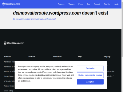 a about absolutely accept accessibility addresses affiliat agencies ai all an and app as automattic be becom blog browsing builder busines can center chos collect company contact contraption cookies courses creat customiz data declin deinnovatieroute.wordpress.com design developer do doesn domain download email enterpris essential exist experienc facebok features for forum from generator get googl guides help hosting identifier instagram ip it log logo mak maker media mobil nam names ned non non-essential on open open-sourc optimiz order other our overview pattern personal plan play plugin policy possibl pres privacy product professional reader register resources seriously servic services sign sit social som sourc stor studio such support t tak term the themes thes thing to transparent twitter unique up us use using we websit whil with wordpres wordpress.com work x you your youtub