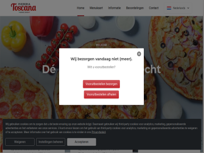 18 30 accepter advertenties afhal analytic beher beoordel best bestel bestell bezorg contact cookies daarnaast ervar ervor excuses gebruik gemaakt gepersonaliseerd gered hom huidig informatie instell kiez krijgt kunt let market menu menukaart nederland officiel ongemak onlin onz party pizzeria privacybeleid services third third-party toscana utrecht uur vanaf vandag verbeter verbouw vind vooruitbestell websit wegen weiger welkom wij wilt zorg