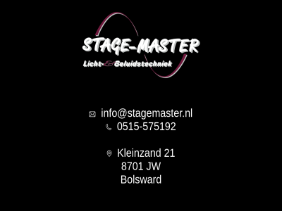-575192 0515 21 8701 bolsward info@stagemaster.nl jw kleinzand