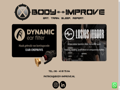 06 41 64 75 81 body ear ear-improv enkel gebruik gezond improv indor kom kortingscod losjes mak mer ontspann patrick@body-improve.nl sam sport tel training voeding