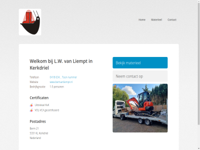 -5 0418 1 2026 21 5331 634 bedrijfsgrot bekijk berm by certificat contact entreeding.com gecertificeerd hom kerkdriel kl kvk l.w liempt materieel nederland nem nummer person postadres powered telefon ton uittreksel vca vol vol-vca websit welkom www.bertvanliempt.nl