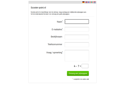 bedrijfsnam beschik e e-mailadres formulier gratis mailadres nam onderstaand ontvang opmerk prijsopgav scooter-point.nl telefoonnummer vandag veld verkop verplicht vrag vrijblijv vul vull
