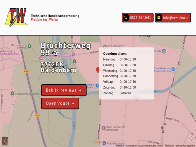 00 0523 08 12 17 19 26 30 61 7772bk 99 a bekijk bruchterweg dinsdag donderdag freddie geslot handelsondernem hardenberg info@terwielen.nl maandag open openingstijd review rout technisch ter vrijdag wiel woensdag zaterdag zondag