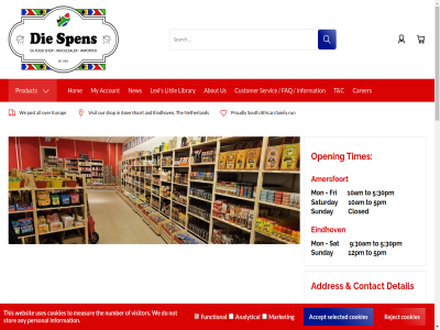 +31 0 10am 12pm 134 1500 18 2 2027 2631 303 30am 30pm 32108066 38 3824 40 5 5174 5658 5pm 6 6452 6pm 7 8306 9 9am a abnanl2a about accept account addres africa african alcohol all amersfoort analytical and any are arian as at australia availabl back ball belgium bic/swift biltong boerewor braai brand by c can carer centr chip chutney clos closed collection com comfort contact cookies corner countries crem customer day detail do droewor e e-mail easily eindhov email enquiries eu europ exclud family faq favourites fel few fod follow for free fri from functional gem general germany groceries hav highway holiday hom info@diespens.nl information international ireland iwisa jar kingdom known koo kvk largest lexi library lik littl ll locally located lok m mad mail maiz market mb meal measur meerplein menu mon mor mrs my nam namibia netherland new nix18 nl814261784b01 non norway not number on onlin only open or order ouma our own personal pleas popular post product proudly public reachabl reject robertson run rusk s sat saturday selected servic shop shopping simba skorsies soda softwar south sparletta special spen spices squash stock stor sunday sweetcorn switzerland t telephonically terminal than the this times to united us uses using v.o.f vat visit visitor walk warehouse@diespens.nl we webshop websit webwinkel wek well wholesal with you your zimbabw