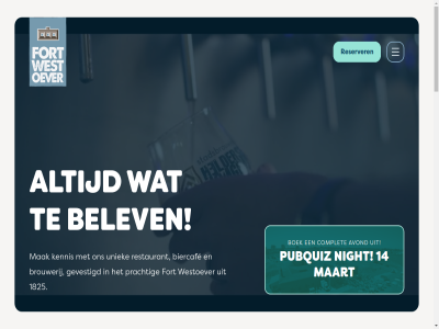 0223 1 14 1785 1825 697842 activiteit afstand ambacht arbeidsmarkt arrangement avond avontur bedrijfsevenement belev belov bent biedt bier bierbrouw biercaf biercafe@fortwestoever.nl binnenstapt blijf boek brouwerij bruiloft complet contact daarnaast dag den diner drink elk ervar escap eten evenement feest fort fortslag gat gelov gevestigd groei heerlijk helder historisch hoogt iederen jongen jonger jouw kan karaok karaoke-rom kennis ker kijk ler lijf locatie long maart mak mooi nem nieuw night ontspann onverget onz pb poort prachtig privacyverklar pubquiz reserver restaurant rijk rom selectie setting sfeervoll smeder special stadsbrouwerij taart tel thuis uitgebreid ultiem uniek vacatures valt vel voelt we websit welkom westoever wil will zing zoal zoek
