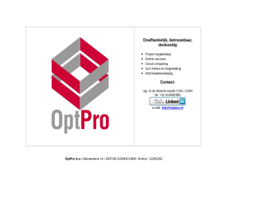 +31 11062262 610882990 advies and begeleid cloud cloudcomput comput contact e e-mail info@optpro.nl informatiebeveil kvknr mail onlin services sla tel