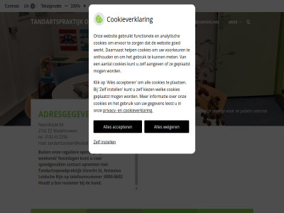-612336 -8602 0182 0900 1 10 100 2 2742 64 aangeslot accepter adresgegeven algemen antonius behandel bevorder bsn buit central contact contrast cookieverklar ez feestdag geslot hand hom hoofdmenu houdt instell kleinschal knmt konink kunt leidsch maatschappij mail menu nederland noordkad nummer onz oost openingstijd opnem patient praktijk privacy regulier rijn spoed spoedgevall st stat submenu tandart tandartsoosten@xs4all.nl tandartspraktijk tandartsspoedpraktijk tandheelkund tekst tekstgrot tel telefoonnummer utrecht vergrot verklein waddinxven war weekend weiger