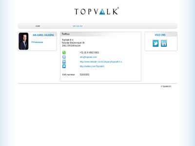 +31 /company/topvalk-b.v. /topvalk# 0 1601 36 4582 51810263 6 6902 b.v boerenvaart enkhuiz hom info@topvalk.com it kvk kvk-nummer noorder nummer professional sn topvalk twitter.com twitter.com/topvalk# wij www.linkedin.com www.linkedin.com/company/topvalk-b.v.