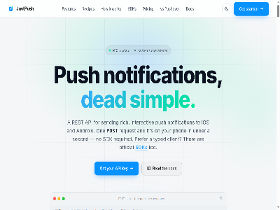 /cpu.png /justpush/go /mcp /messages /prod-backups/2026-04-28 /webhook 0 00 01 02 03 1 10 11 12 13 14 14.2 14s 15 16 17 18 1800 19 19.99 2 2026 21 22 240 25 255 28 2m 3 30 32 37 39.99 3h 4 40 41 5 5m 5mb 6 60 7 7c4f9a2bd 8 84 9 94 a a1b about account ack acknowledg acknowledgement action actionabl activ add addres after again ago alert all an ancient and android any anyon anyth anytim api api-prod-eu api.justpush.io api.justpush.io/mcp api.justpush.io/messages app appl application/json april are as ask at attach attachment auto auto-created auto-renew avatar back backend backup badg base64 basically be becomes best beta billed blog body both break browser build built built-in bundl button buzzes buzzing by bypas call callback calling camera can cancel capability caption card cargo cashregister cdn changes channel char check checksum choic choices claud client cod color commit community community-only company comparison completed composer connect contact content content-typ control conversation conversation-styl copy cosmic count cpu creat created credit critical cron cron@build-server.local cta curl currency custom d dashboard databas day dead decod default delet delivered delivery demand dependency deploy dev developer devic dial did different disturb do doc documentation documented don down download e e_8a3f1c@jpml.io each editor email email-to-push emergency emoji endpoint enterpris eu every everyth exist expiry export failed fall featur features field fill finishes fir first flip fly for forever free friendly from gateway gb gem get gif github github.com github.com/justpush/go giv glue go gon googl grab grafana great group h hacker has head higher hit holding honest how human i id if imag images in-app in-browser inc includ incom indie install instantly integration interactiv interval into ios ipados it its javascript job jpeg jpml.io js json just justpush justpush/sdk kep key kind knob land leav let level lik limited lin lines list liv lives ll locally lock log