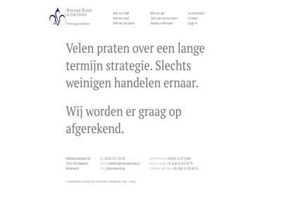 +31 0 023 06 11 15 2011 2026 21 24 25 31 43 50 517 6 75 874 89 893 afgerek all bel bv christian contact drijft ernar grag haarlem handel informatie jord kamp lang login marco memoriam nader nederland partner prat privacy recht roemer roemerkamp schrijf slecht strategie termijn vel vn volg voorbehoud vries we weinig welkom@roemerkamp.nl wij wilhelminastrat