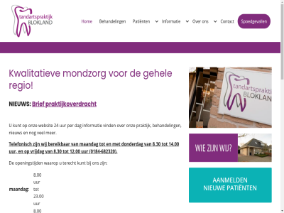 -682320 0184 12.00 14.00 2025 23.00 24 2959 7 8.00 8.30 aangeslot aanmeld behandel bereik bevorder blokland brief contact contactgegeven dag dinsdag disclaimer donderdag e e-mail ga gehel hom info@tandartspraktijkblokland.nl informatie konink kunt kwalitatiev maandag maatschappij mail mondhygien mondzorg nederland nieuw onz openingstijd orthodontie oud patient per praktijk praktijkoverdracht privacy privacyverklar regio spoedgevall streefkerk tandartspraktijk tandheelkund tandtechniekwerk tel telefonisch terecht uur vind vrijdag waarop websit welkom weter wij woensdag zaterdag
