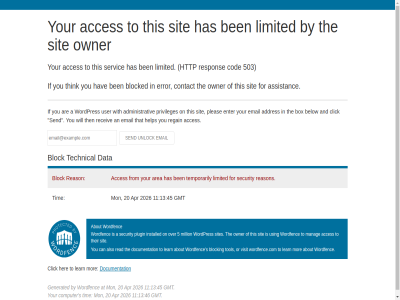 09 2026 24 28 5 503 9 a about acces addres administrativ also an and are area assistanc at below ben block blocked blocking box by can click cod computer contact data documentation email enter error for from generated gmt has hav help her http if installed learn limited manag mar million mor on or owner pleas plugin privileges read reason receiv regain respon s sat security send servic sit sites technical temporarily that the their then think this tim to tol user using visit will with wordfenc wordfence.com wordpres you your