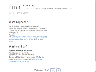 -07 -08 /support/troubleshooting/http-status-codes/cloudflare-1xxx-errors/error-1016/ 08 1016 18 2026 55 a a181097aec203581 additional again and are by can check click cloudflar cnam currently detail developers.cloudflare.com developers.cloudflare.com/support/troubleshooting/http-status-codes/cloudflare-1xxx-errors/error-1016/ dns do domain error few for happened helpful her i id if information ip it mak minutes mor network no on origin owner pag performanc pleas ray record requested resolv resolvabl reveal security see setting sur that the this to troubleshot try unabl using utc valid ve visitor websit what www.medi-sportlagune.nl yes you your