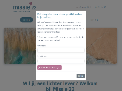 -52045532 06 22 achter berichtj blijv blog coaching contact e e-mailadres echt een elk geinspireerd gewon groei hel herinner hieronder hoogt houd iemt impactvoll ing inge@missie-22.nl jezelf jij ker lat lev lichter maand maandelijk mailadres mailbox missie nieuw onlin ontvang per praktijk praktijkverhal sluit spam stat verhal verwerk voornam waardevol welkom zodra