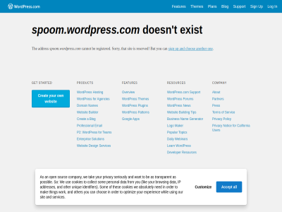 a about absolutely accept addres addresses agencies all an and another app as automattic be blog browsing builder building busines but california can cannot chos collect company cookies creat customiz daily data design developer doesn domain email enterpris exist experienc features for forum from generator get googl hosting identifier ip learn lik log logo mak maker nam names ned new notic one open optimiz opus order other our overview own p2 partner pattern personal plan plugin policy popular possibl pres privacy product professional registered reserved resources seriously servic services sign sit so solution som sorry sourc spoom.wordpress.com started support t tak team term that the themes thes thing tip to topic transparent unique up use user using we webinar websit whil wordpres wordpress.com work you your